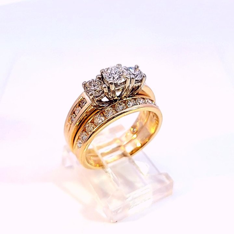 Diamond Wedding Set 21 Diamonds 1.13 Carat T.W. 14K Yellow Gold 7.9g size:6.5