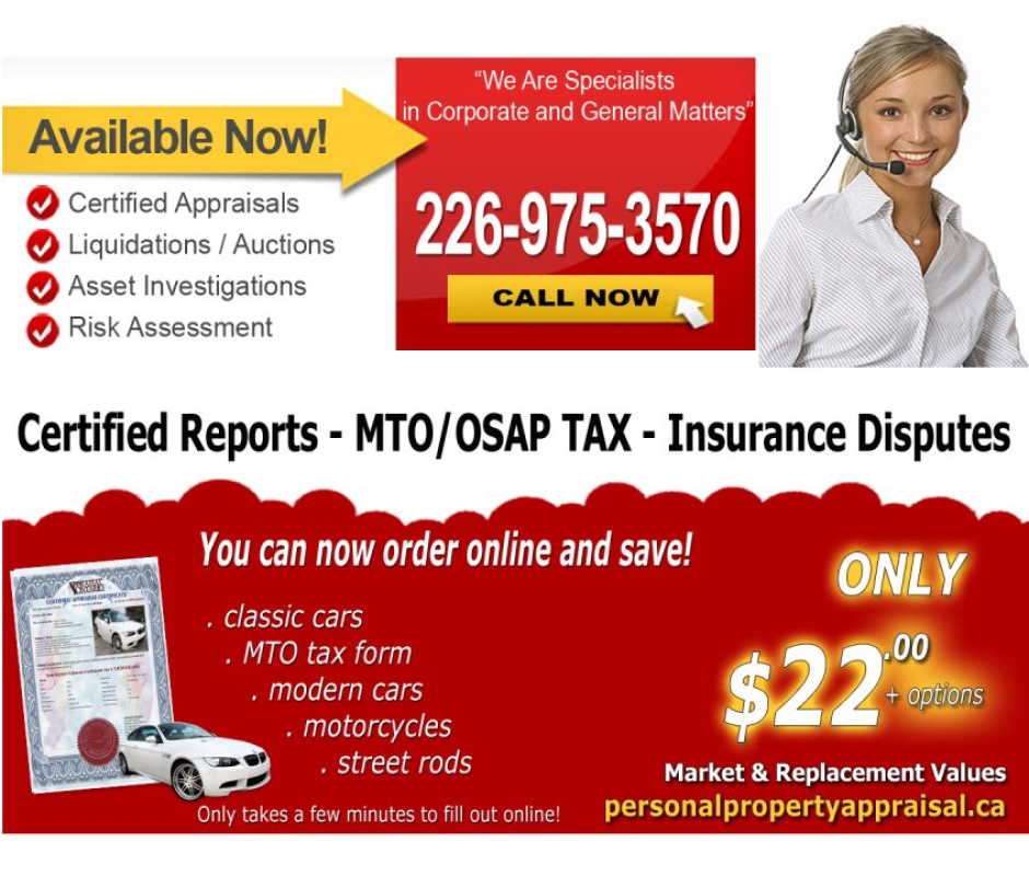 online personal property appraisal classic vehicle car truck motorocycle RV motorhome trailer