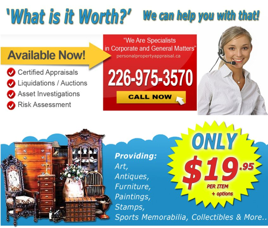 online personal property appraisal estate probate antique art furniture coins paintings toys watches