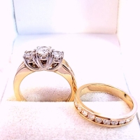 Diamond Wedding Set 21 Diamonds 1.13 Carat T.W. 14K Yellow Gold 7.9g size:6.5